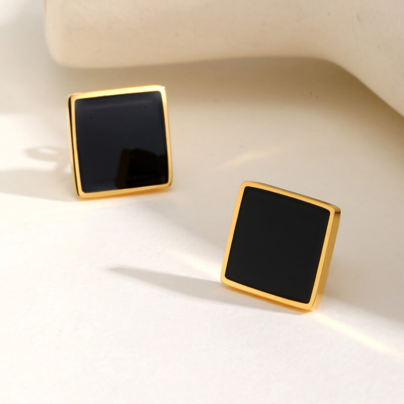 Black Square Stud Earrings for Men and Boys