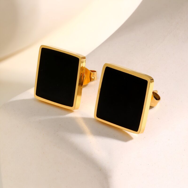 Black Square Stud Earrings for Men and Boys - Image 4