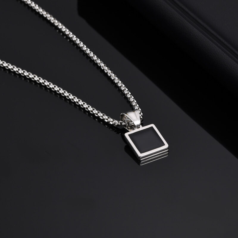 Men’s Black Square Pendant Necklace - Image 6
