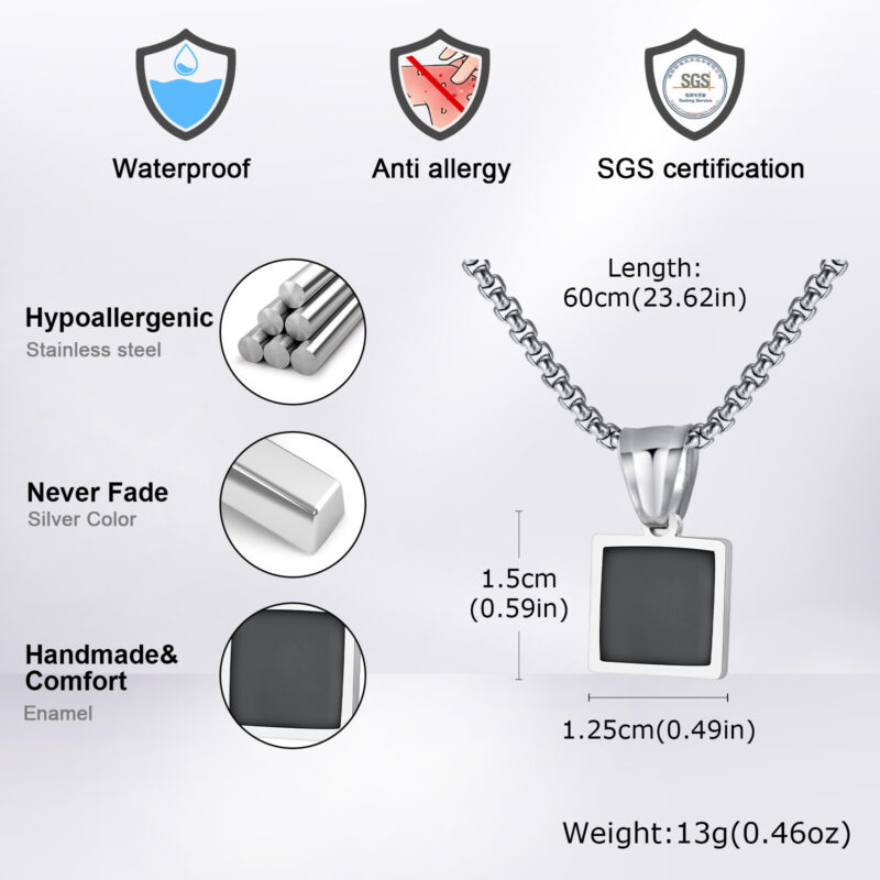 Men’s Black Square Pendant Necklace - Image 3
