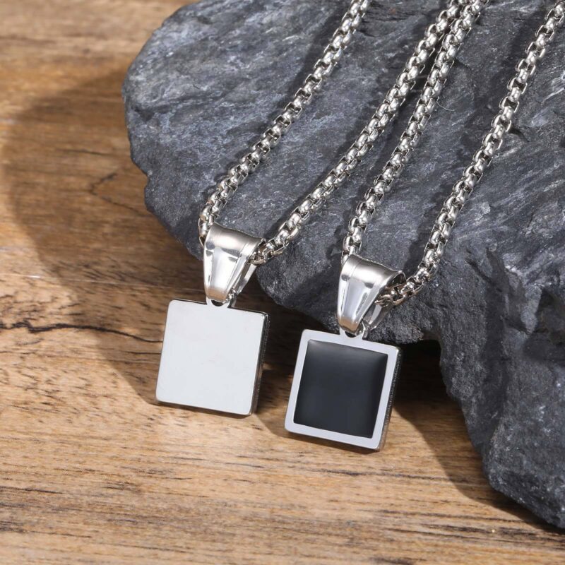Men’s Black Square Pendant Necklace - Image 7