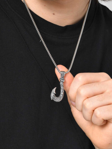Retro Viking Fish Hook Pendant Necklace for Men