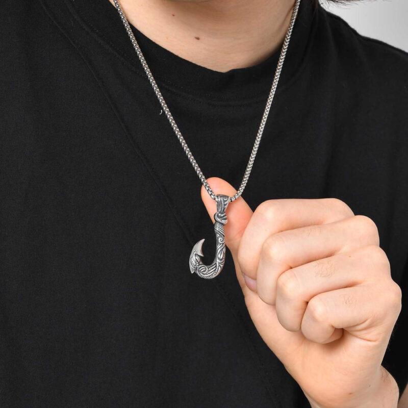 Retro Viking Fish Hook Pendant Necklace for Men