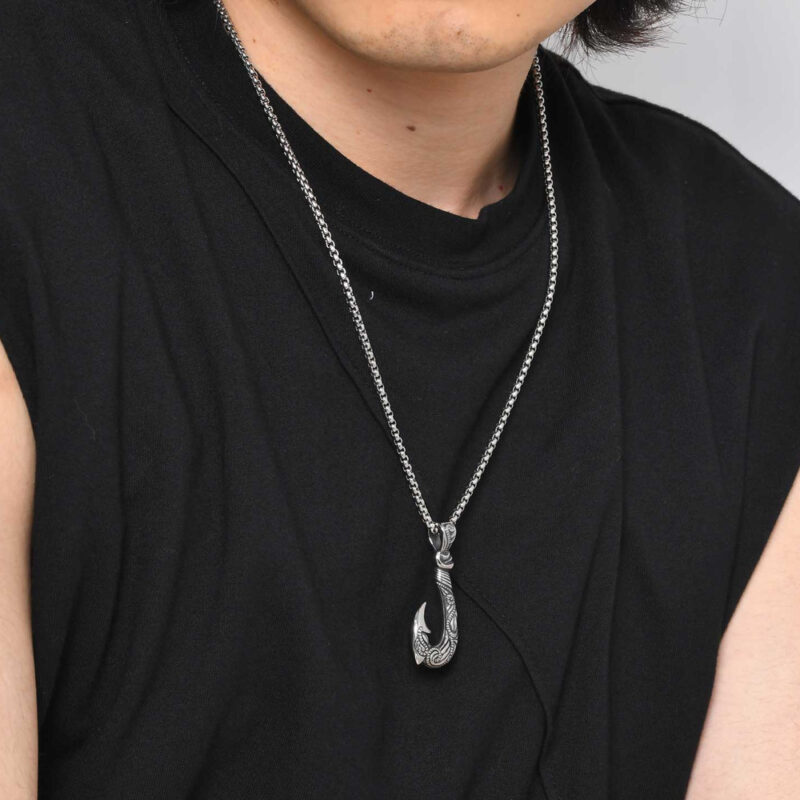 Retro Viking Fish Hook Pendant Necklace for Men - Image 2