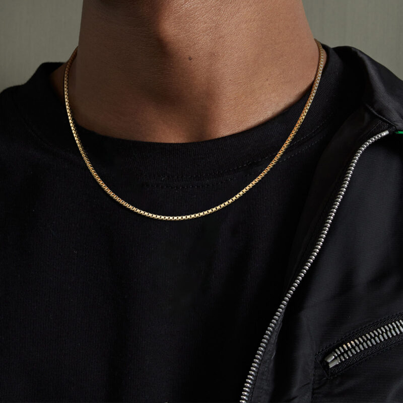 2mm Gold Square Box Chain Necklace for Men & Women