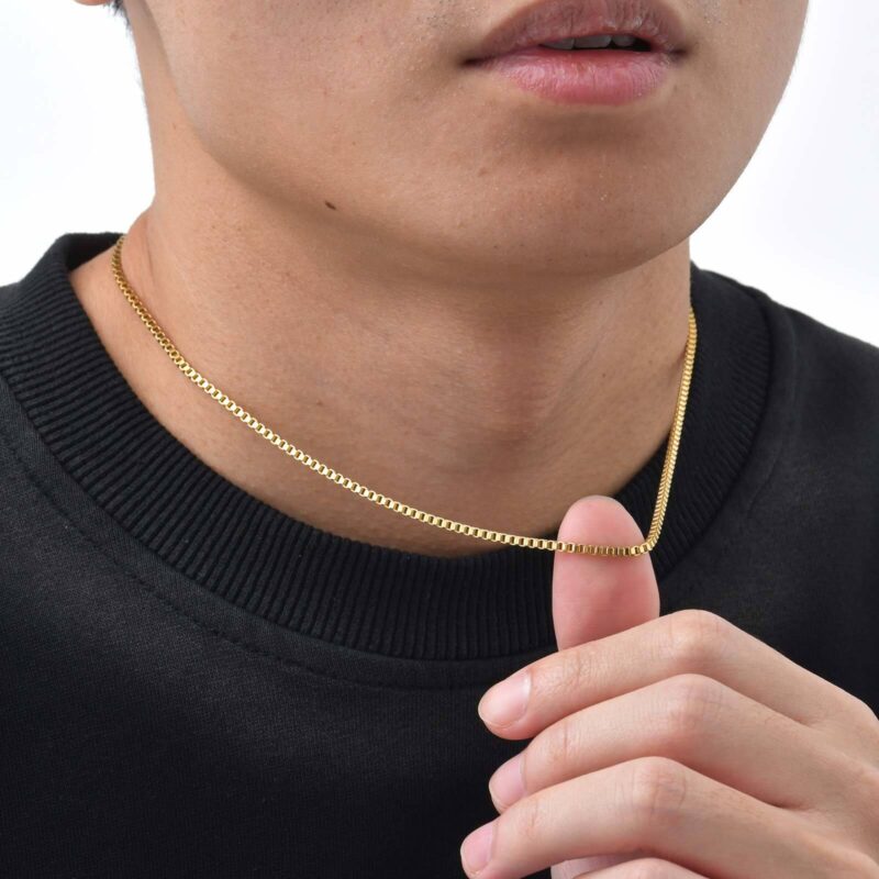 2mm Gold Square Box Chain Necklace for Men & Women - Image 5