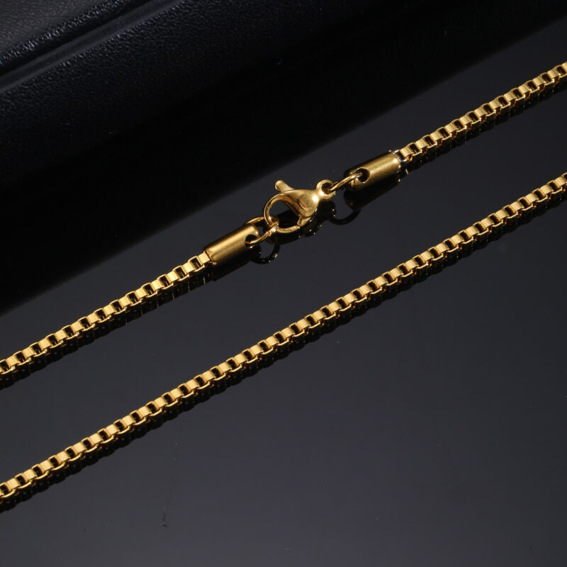 2mm Gold Square Box Chain Necklace for Men & Women - Image 7
