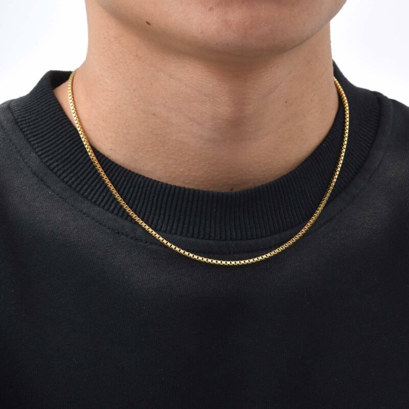 2mm Gold Square Box Chain Necklace for Men & Women - Image 4