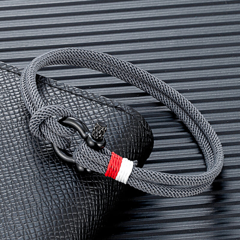 Black Stainless Steel Horseshoe Buckle Rope Bracelet for Men & Women - Image 4