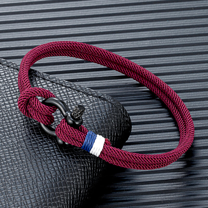 Black Stainless Steel Horseshoe Buckle Rope Bracelet for Men & Women - Image 3