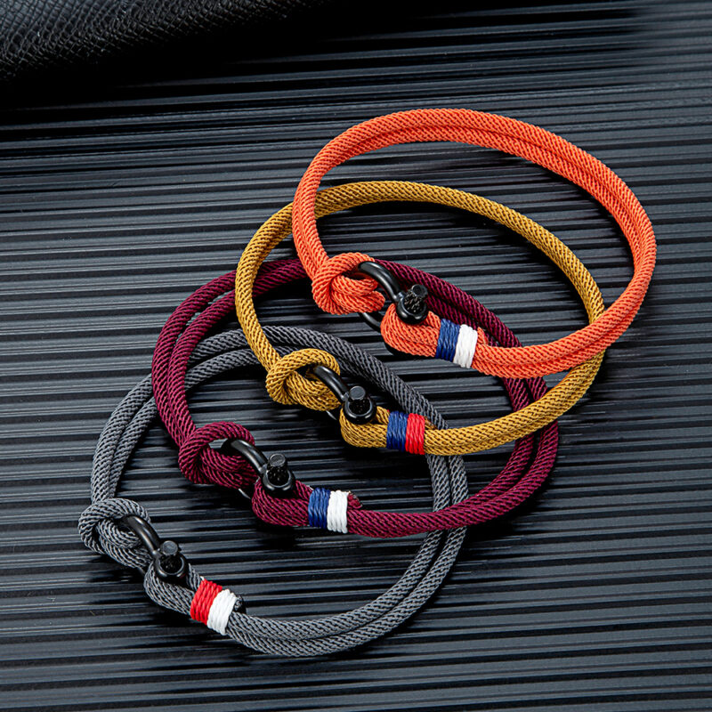 Black Stainless Steel Horseshoe Buckle Rope Bracelet for Men & Women - Image 5