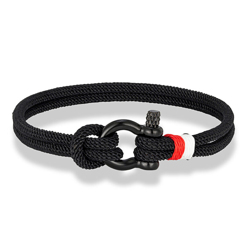 Black Stainless Steel Horseshoe Buckle Rope Bracelet for Men & Women - Image 6
