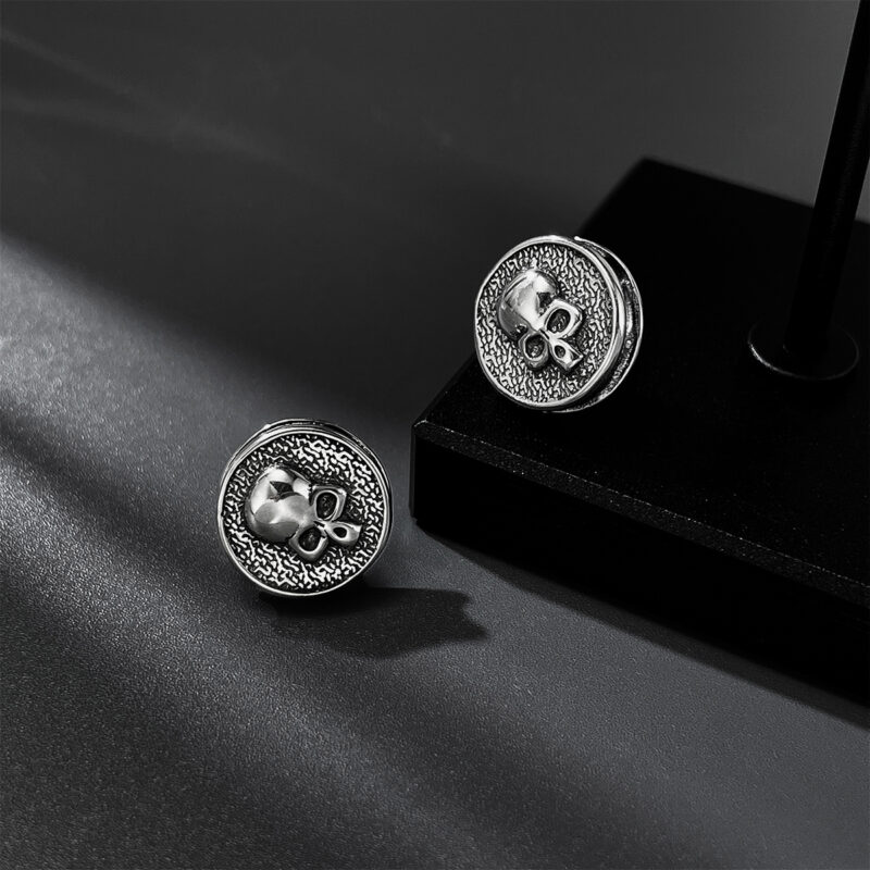 Retro Skull Stud Earrings for Men – Stainless Steel Gothic Punk Jewelry - Image 3