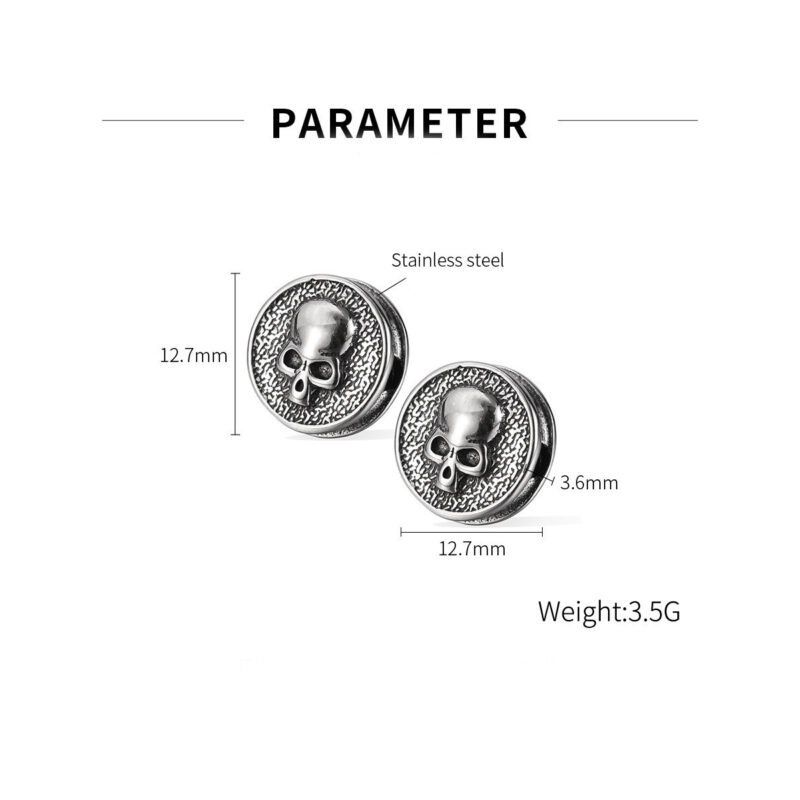 Retro Skull Stud Earrings for Men – Stainless Steel Gothic Punk Jewelry - Image 8