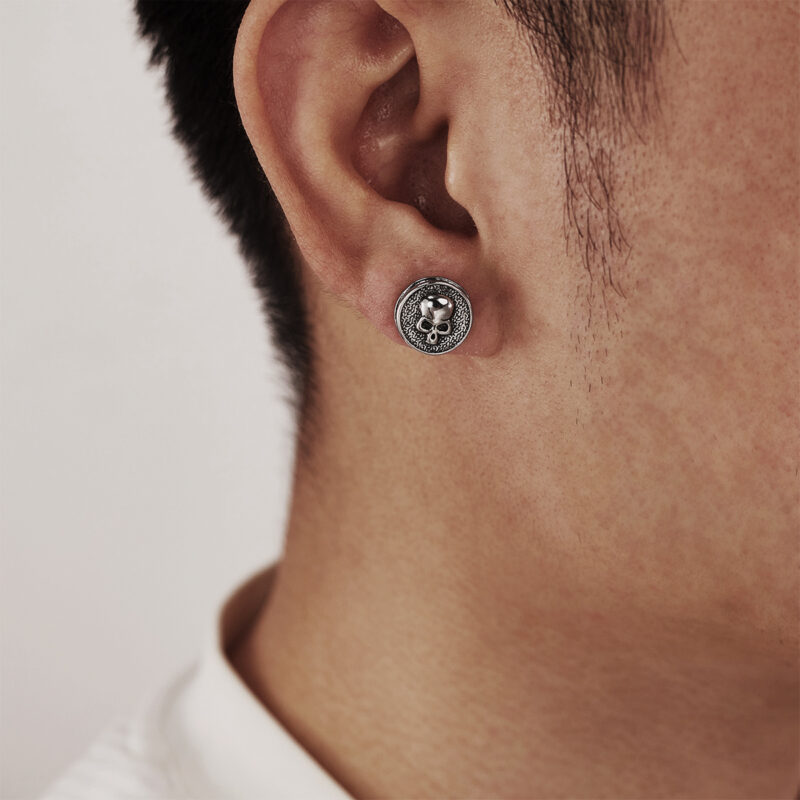 Retro Skull Stud Earrings for Men – Stainless Steel Gothic Punk Jewelry - Image 4