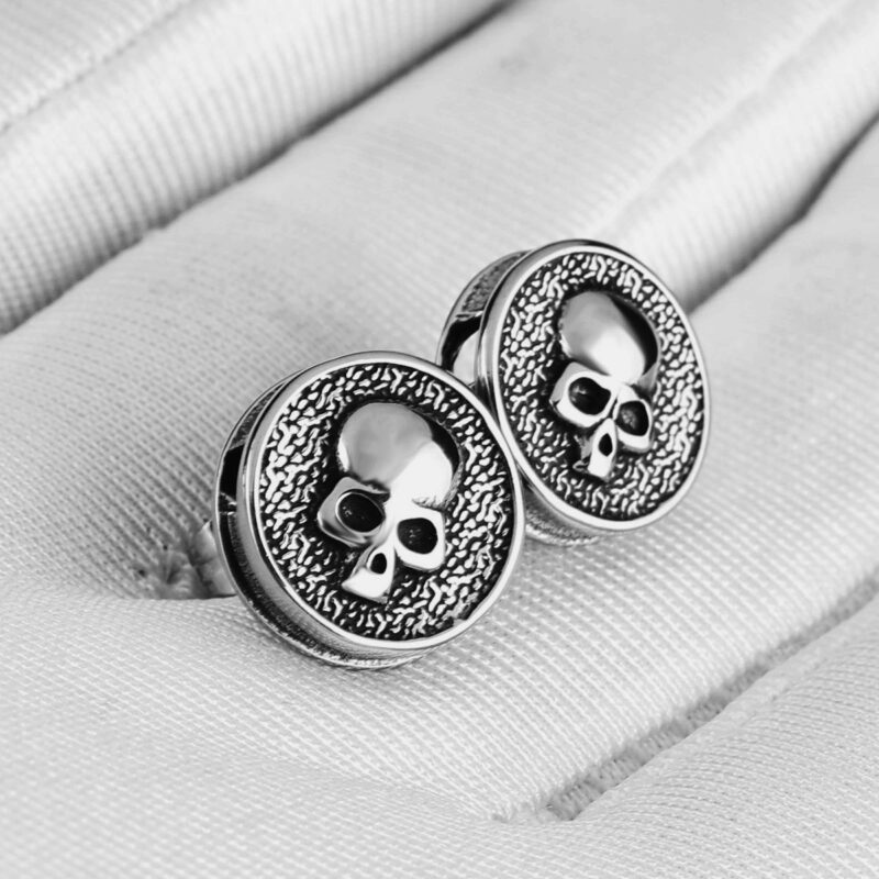Retro Skull Stud Earrings for Men – Stainless Steel Gothic Punk Jewelry - Image 6