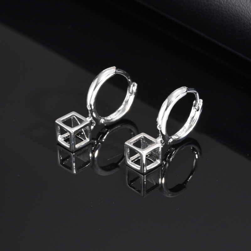 Men's 3D Geometric Square Hoop Earrings – Waterproof Stainless Steel Dangle - Image 2