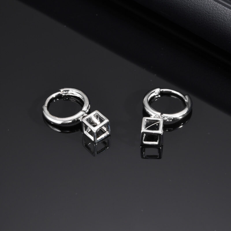 Men's 3D Geometric Square Hoop Earrings – Waterproof Stainless Steel Dangle - Image 3