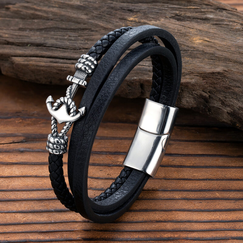 Classic Anchor Braided Leather Bracelet for Men & Women - Stainless Steel Jewelry - Image 3