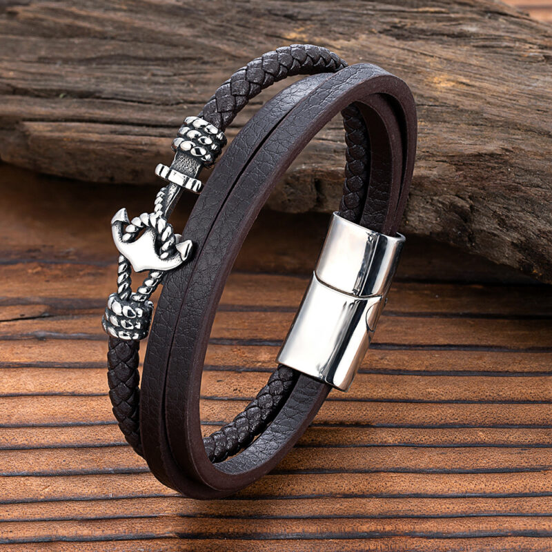 Classic Anchor Braided Leather Bracelet for Men & Women - Stainless Steel Jewelry - Image 4