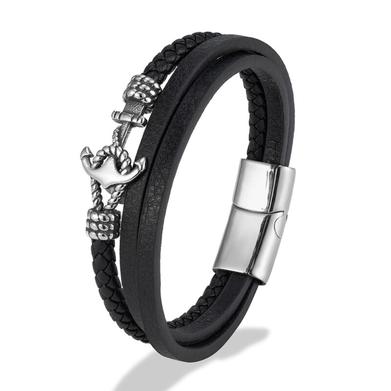 Classic Anchor Braided Leather Bracelet for Men & Women - Stainless Steel Jewelry - Image 6