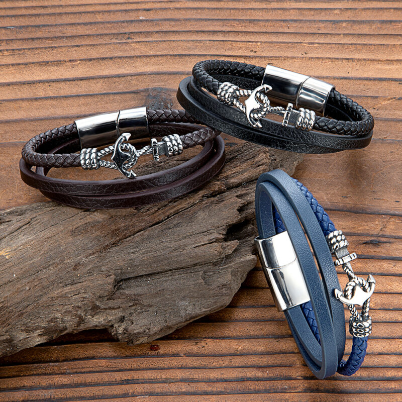 Classic Anchor Braided Leather Bracelet for Men & Women - Stainless Steel Jewelry - Image 5