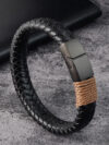 Vintage Leather Bracelet for Men with Stainless Steel Magnetic Clasp – Trendy Bangle for Fashion & Parties