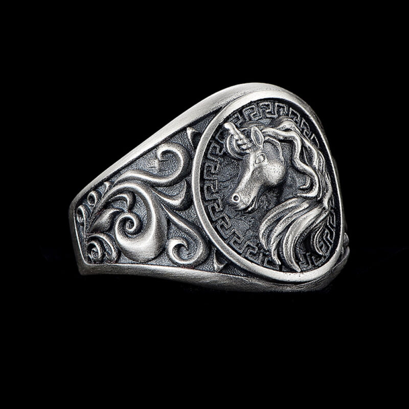 Retro Unicorn Ring for Men - Silver Plated Copper Adjustable Punk Gothic Jewelry - Image 5