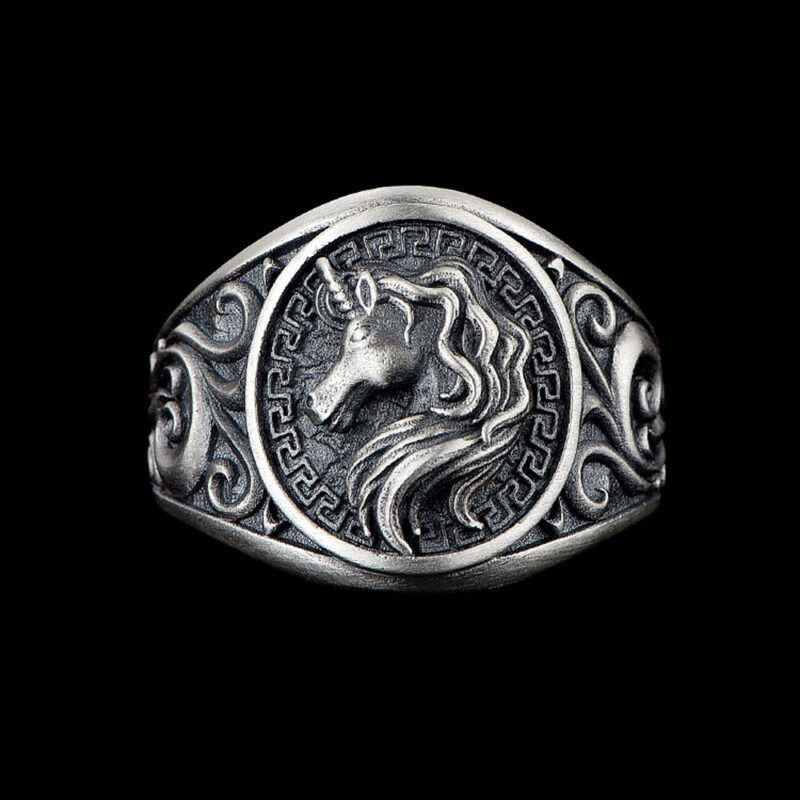 Retro Unicorn Ring for Men - Silver Plated Copper Adjustable Punk Gothic Jewelry