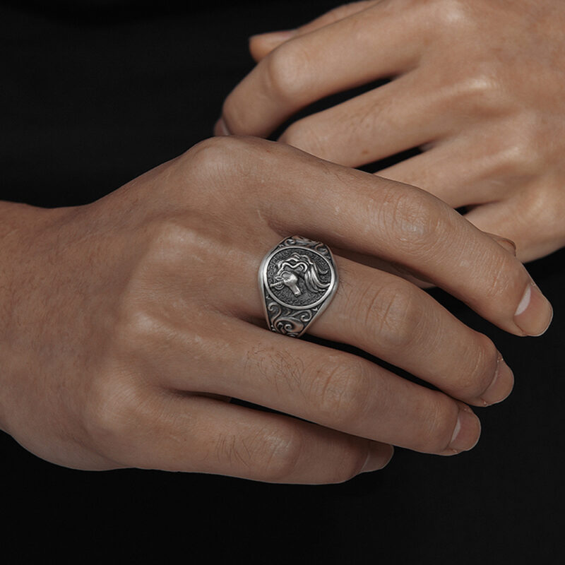 Retro Unicorn Ring for Men - Silver Plated Copper Adjustable Punk Gothic Jewelry - Image 3