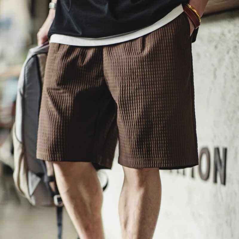 Men's Summer Straight-Fit Bermuda Shorts with 3D Grid Pattern and Elastic Waist - Image 6