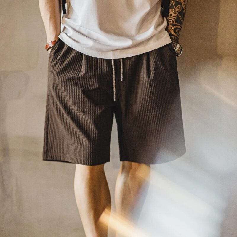 Men's Summer Straight-Fit Bermuda Shorts with 3D Grid Pattern and Elastic Waist - Image 5