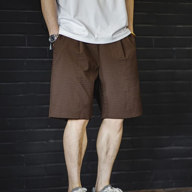 Men's Summer Straight-Fit Bermuda Shorts with 3D Grid Pattern and Elastic Waist - Image 4