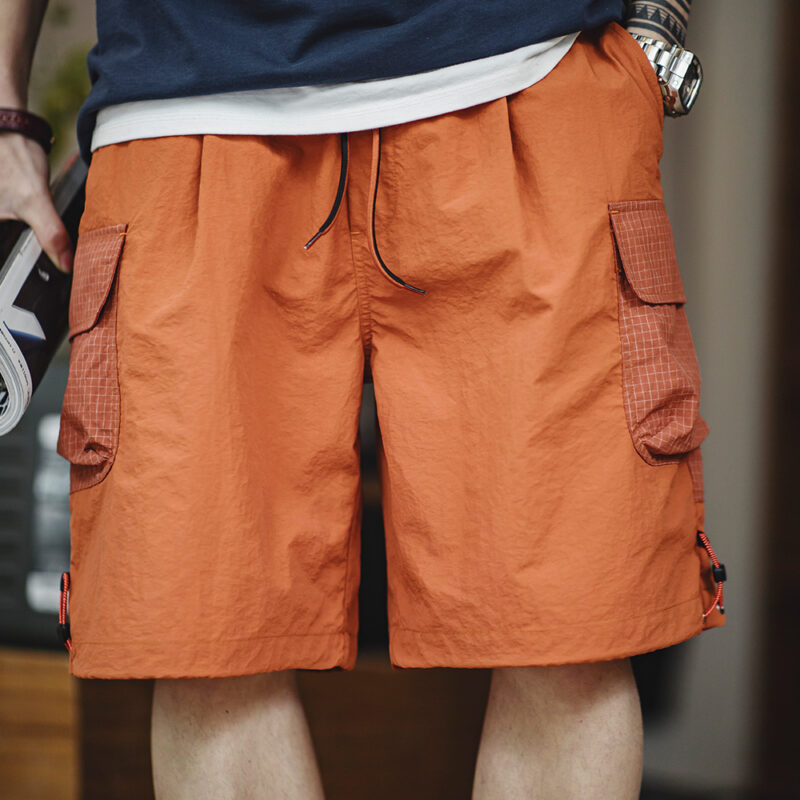 Men's Orange Patchwork Gingham Summer Beach Shorts – Loose Fit, Breathable, Plus Size - Image 3