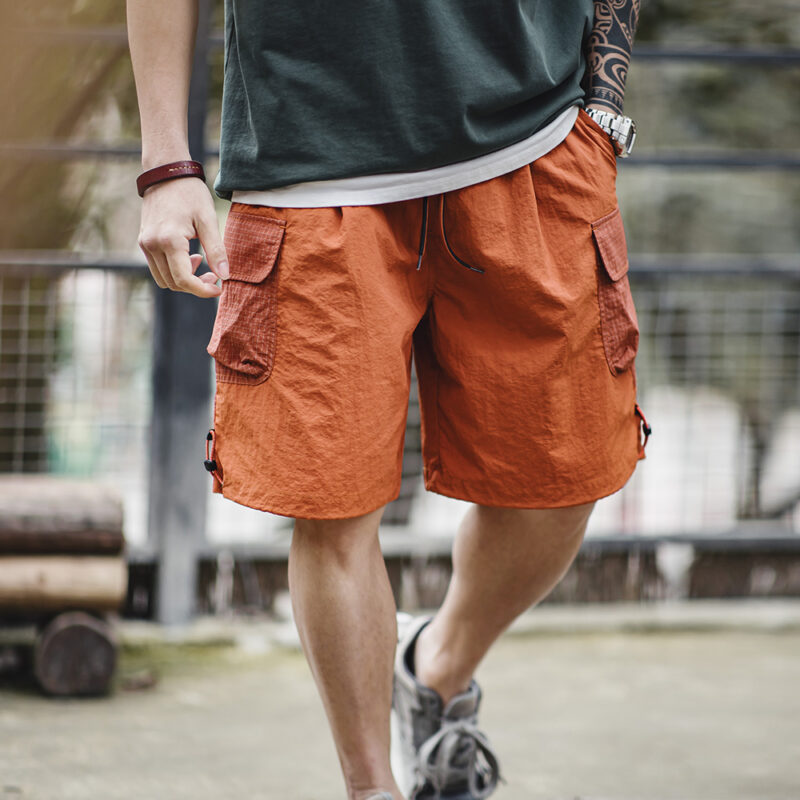 Men's Orange Patchwork Gingham Summer Beach Shorts – Loose Fit, Breathable, Plus Size - Image 5
