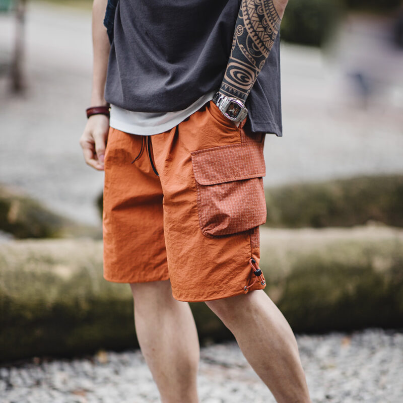 Men's Orange Patchwork Gingham Summer Beach Shorts – Loose Fit, Breathable, Plus Size - Image 6