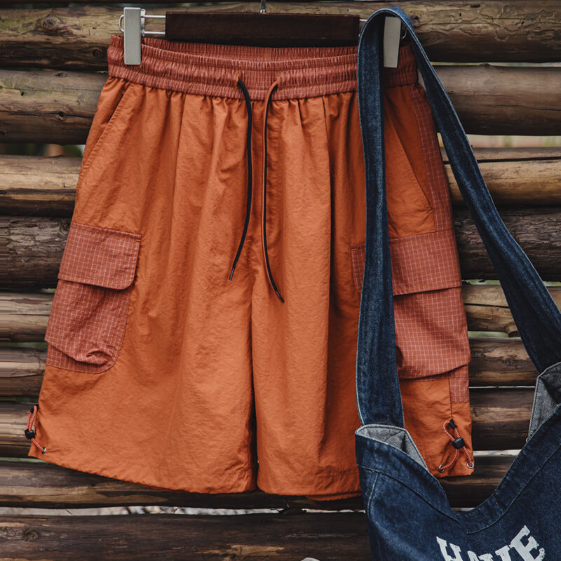Men's Orange Patchwork Gingham Summer Beach Shorts – Loose Fit, Breathable, Plus Size - Image 7