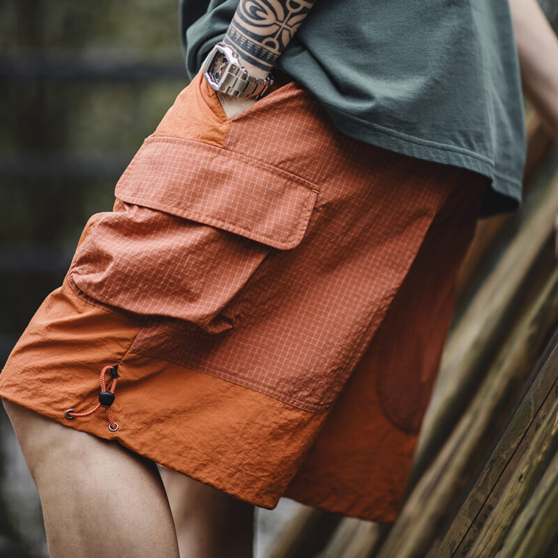 Men's Orange Patchwork Gingham Summer Beach Shorts – Loose Fit, Breathable, Plus Size - Image 4