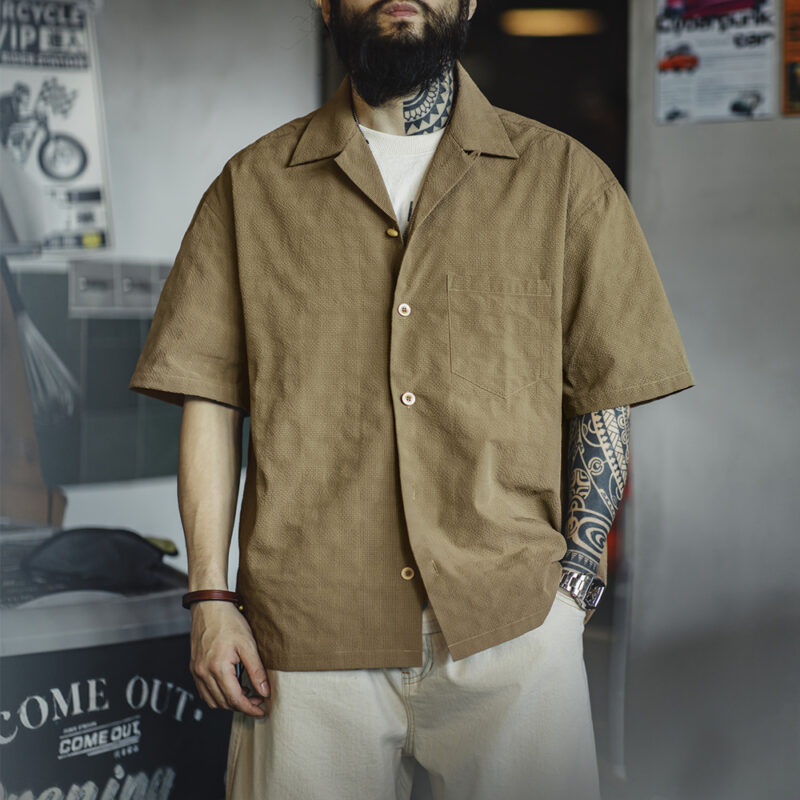 Men’s Summer Pleated Short Sleeve Shirt - Image 2