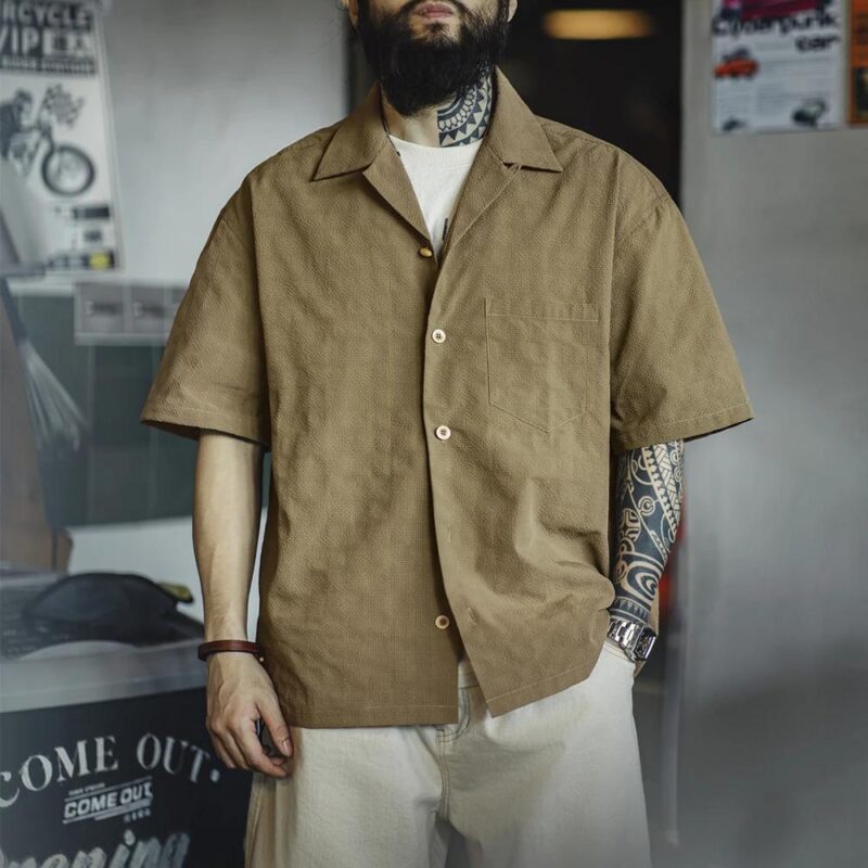 Men’s Summer Pleated Short Sleeve Shirt