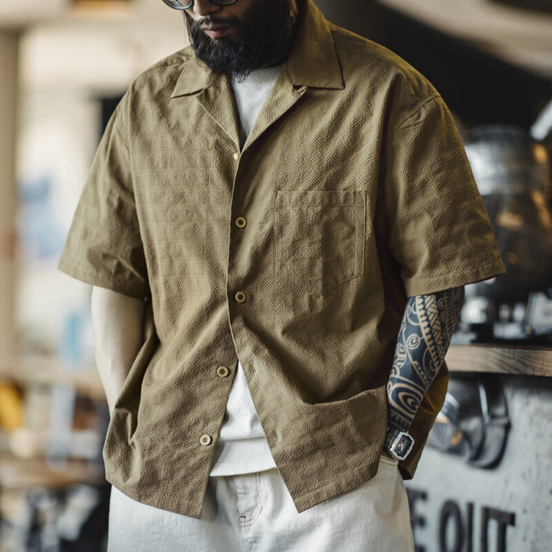 Men’s Summer Pleated Short Sleeve Shirt - Image 4