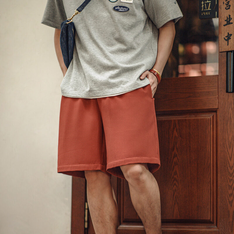 Men's Retro Waffle Knit Loose Fit Basketball Shorts - Breathable Summer Style - Image 2