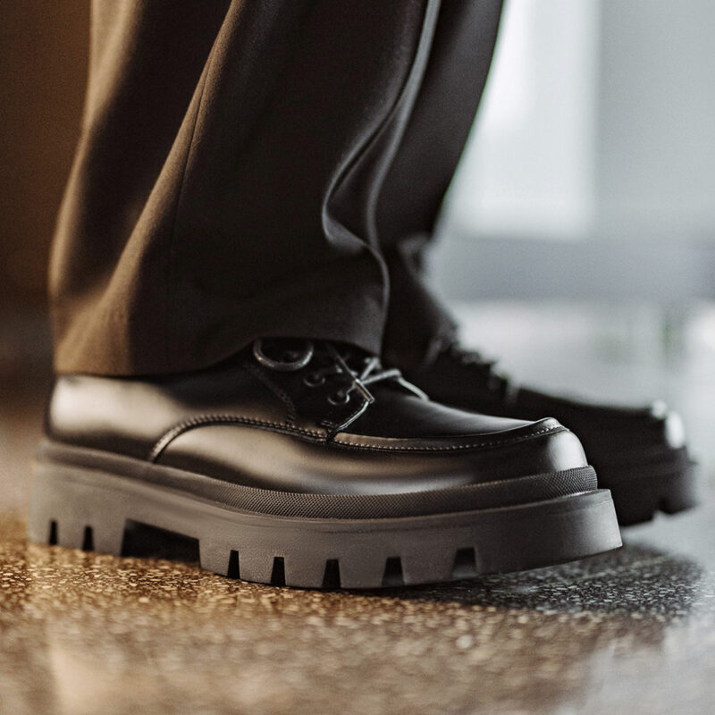 Men’s Black Genuine Leather Lace-Up Shoes with Thick Rubber Sole - Image 4