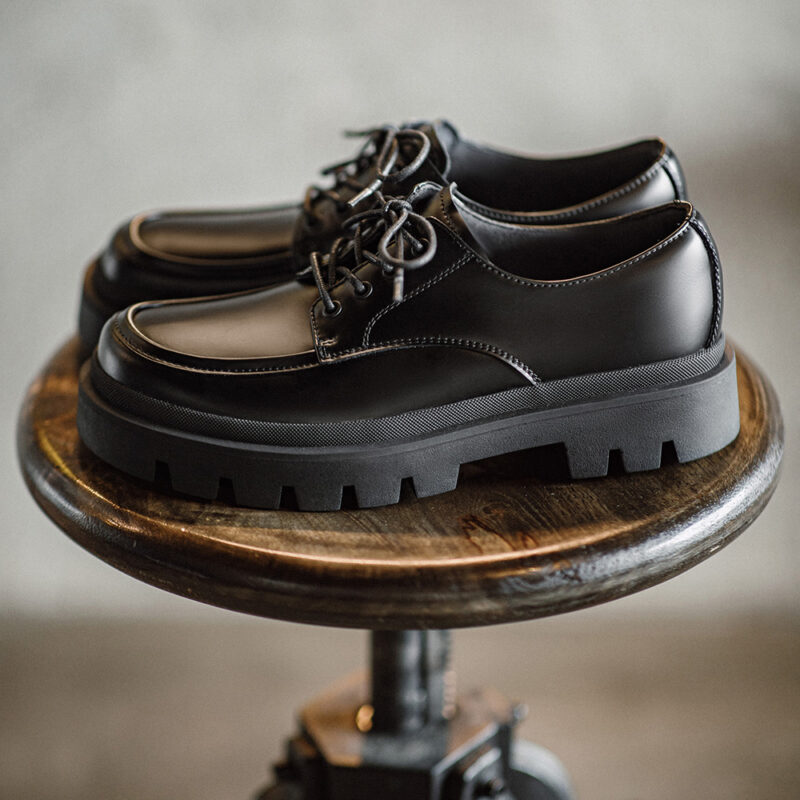 Men’s Black Genuine Leather Lace-Up Shoes with Thick Rubber Sole - Image 6