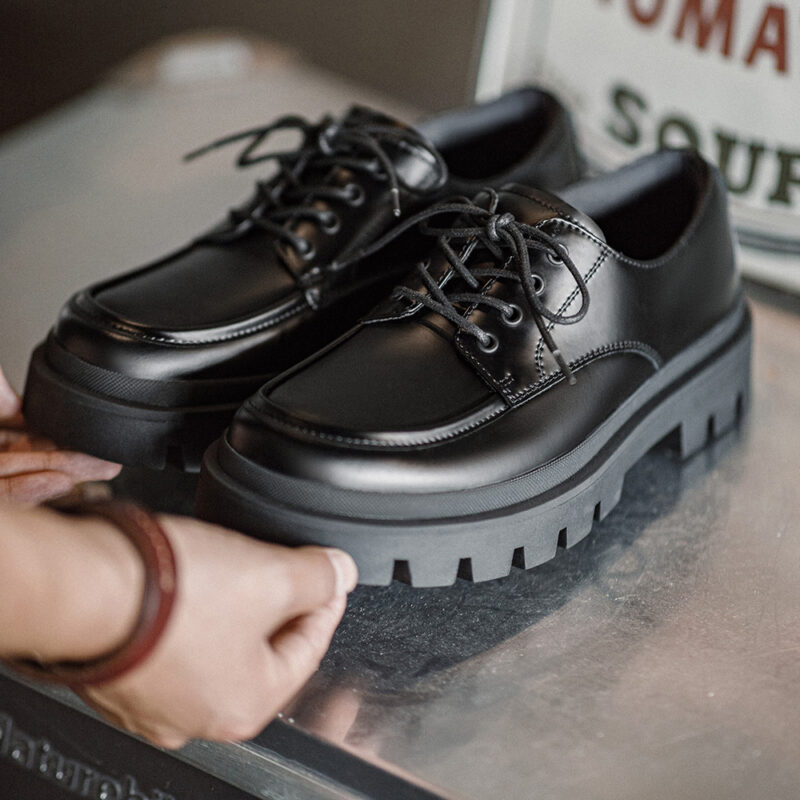 Men’s Black Genuine Leather Lace-Up Shoes with Thick Rubber Sole - Image 5