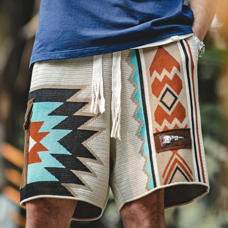Men’s Navajo Totem Knit Shorts with Corduroy Pocket – Breathable Summer Wear - Image 3