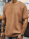 Vintage Orange Knitted Men's Summer T-Shirt – Loose Fit Street Style