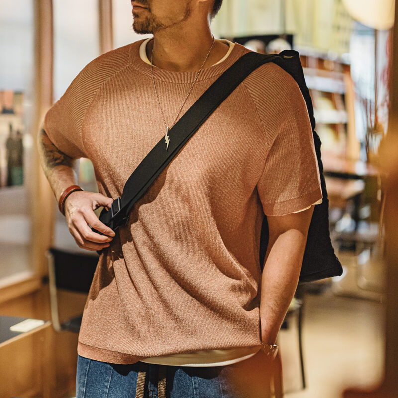 Vintage Orange Knitted Men's Summer T-Shirt – Loose Fit Street Style - Image 3