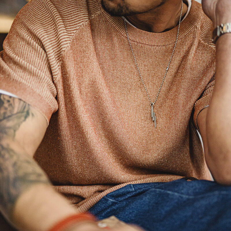 Vintage Orange Knitted Men's Summer T-Shirt – Loose Fit Street Style - Image 4