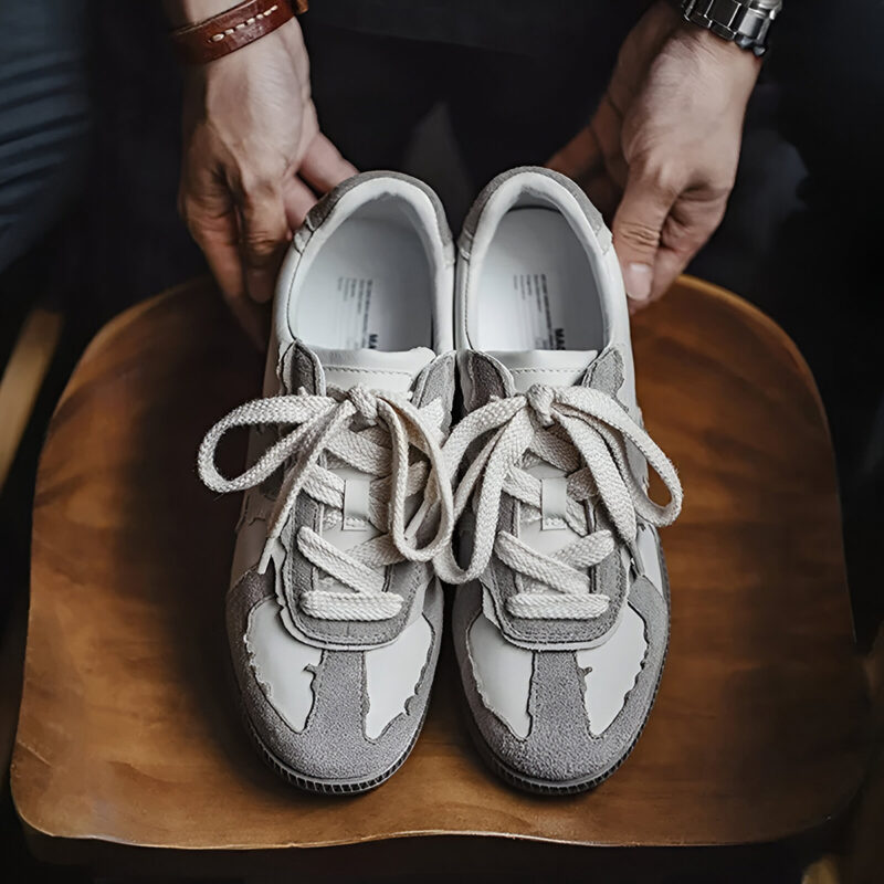Men’s Vintage Style Casual Sneakers – Gray Summer Stitch Lace-Up Shoes